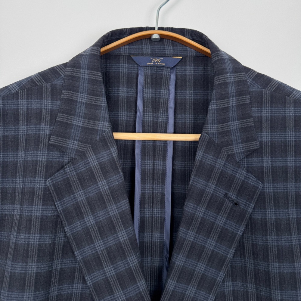 Brooks Brothers 346 Regent Fit Blazer Mens 50L Navy Blue Seersucker Plaid Coat